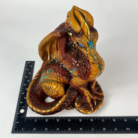 Windstone Editions 1986 Dragon Vintage Statuette Turquoise Gold Brown 9.5" Pena - Picture 16 of 16